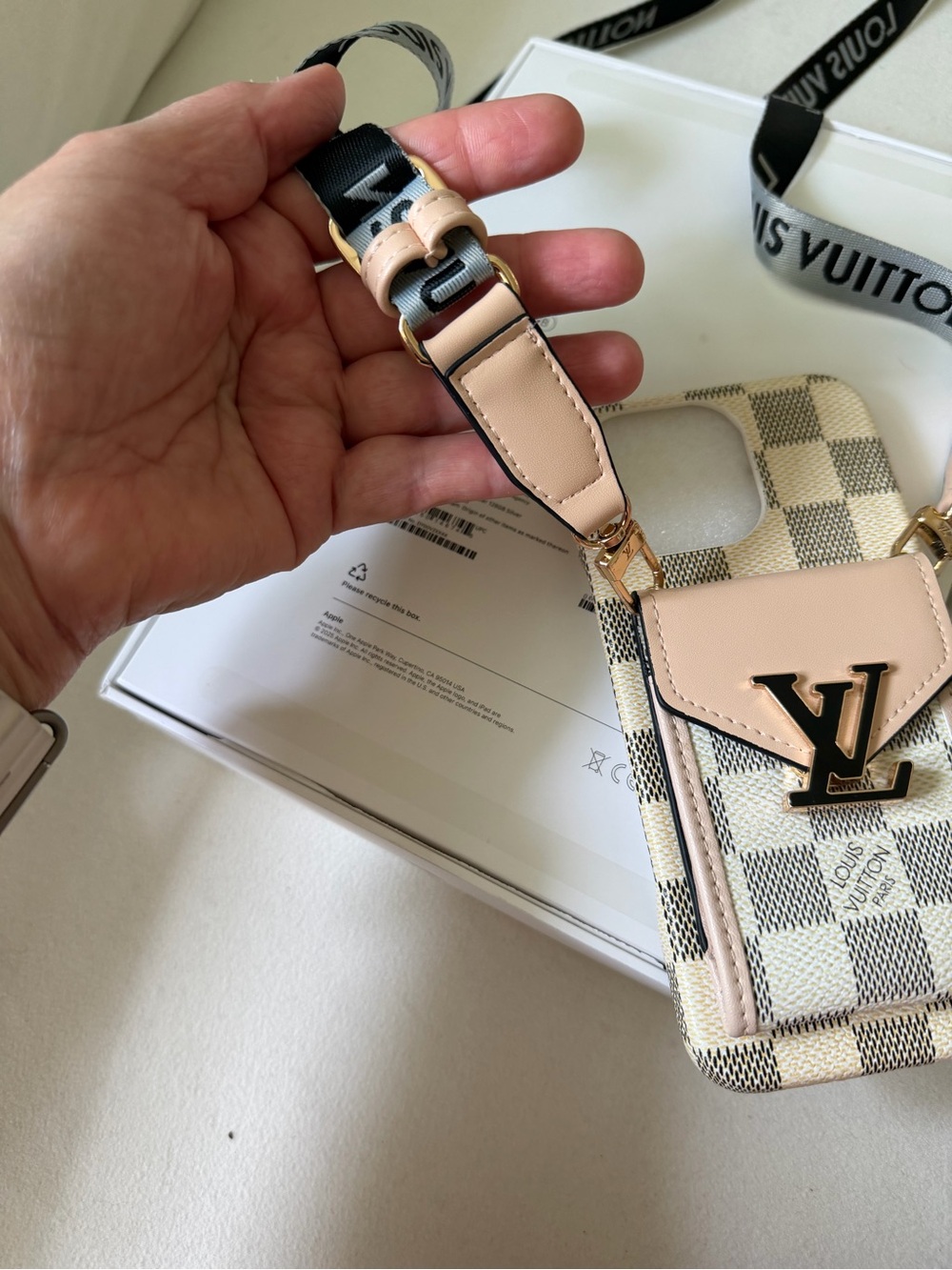 Louis Vuitton Damier Azur Phone Holder with Blush Pink Trim - Picture 8 of 8